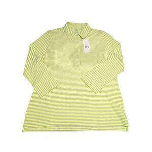NWT Renwick 3/4 sleeve, collared polo in lime green and white stripe pattern mad